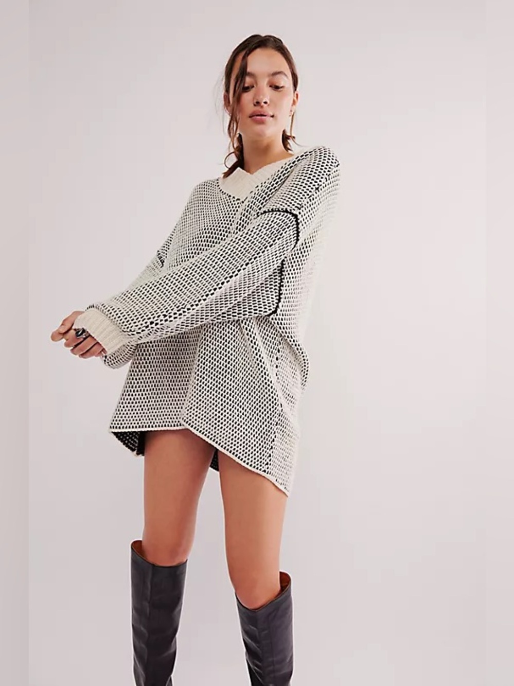 FREE PEOPLE Maisie Oversized Sweater - Ivory Black Combo